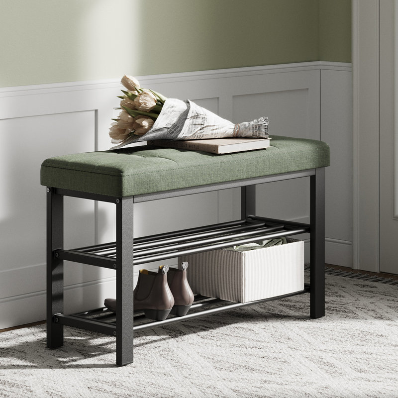 Amsterdam 8 Pair Shoe Storage Bench, Forest Green/Ink Black