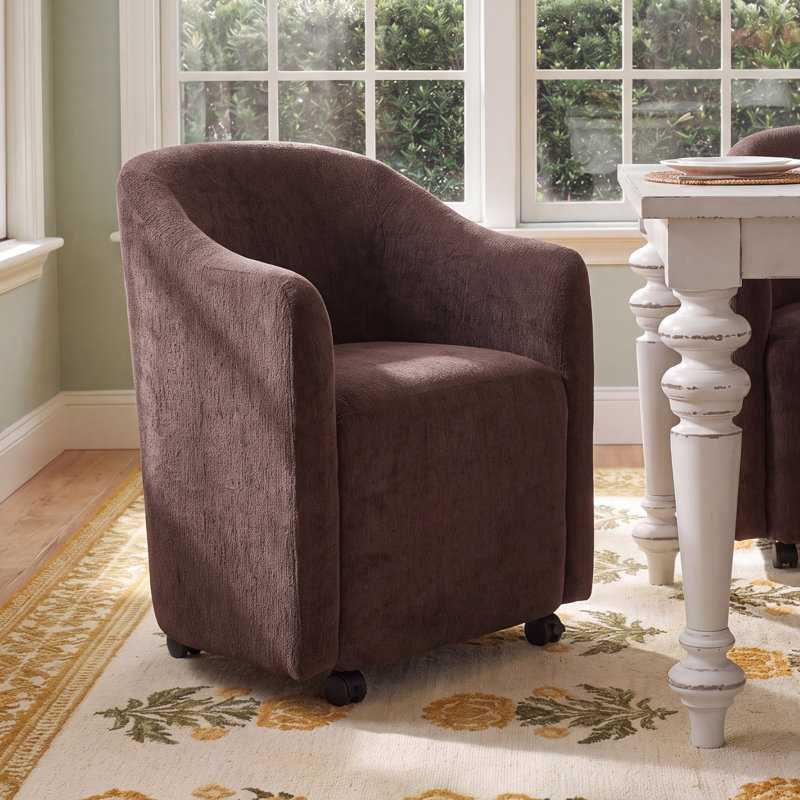 Myla Denice Rolling Dining Arm Chair, Dark Brown Performance Chenille