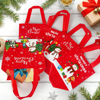 Lot de 6 grands sacs-cadeaux de Noël réutilisables en non-tissé avec poignées, motif bonhomme de neige, pour les cadeaux de Noël, les bonbons et l'emballage de présents.