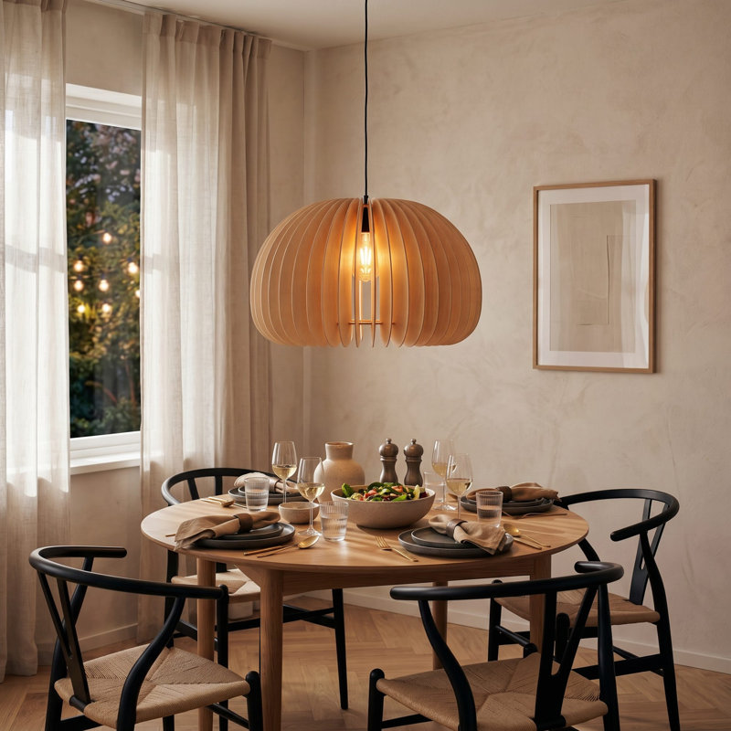 Luminaire suspendu en bois Luna, Naturel, Brun clair