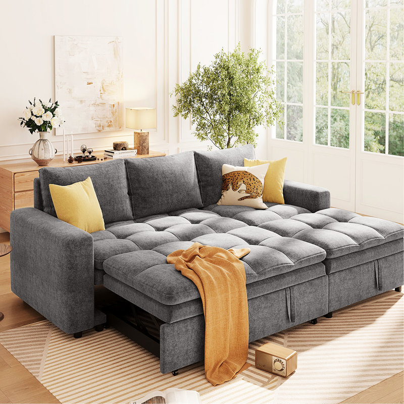 L-Shaped Storage With Comfortable Seating - Home Essential, Gray Convertible Bed Luxury Experience For Home,, Gray Polyester