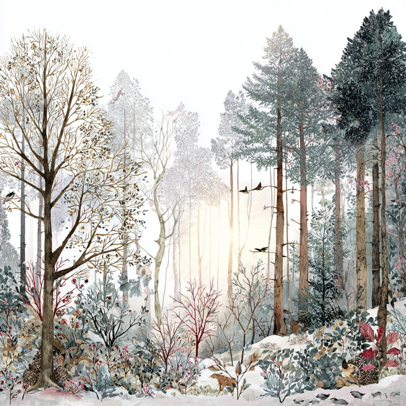 Art mural sur toile Sunlit Winter Woodland, H 12 po x l 12 po