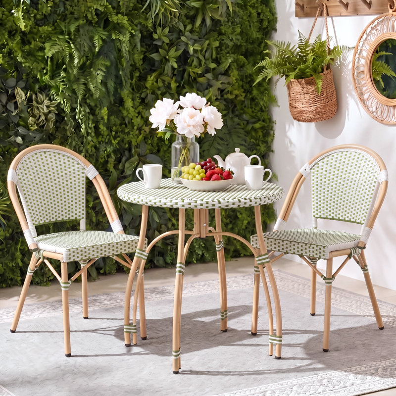 Ensemble de 2 chaises de terrasse Altesa French Bistro pour l'extérieur et l'extérieur, Vert/blanc