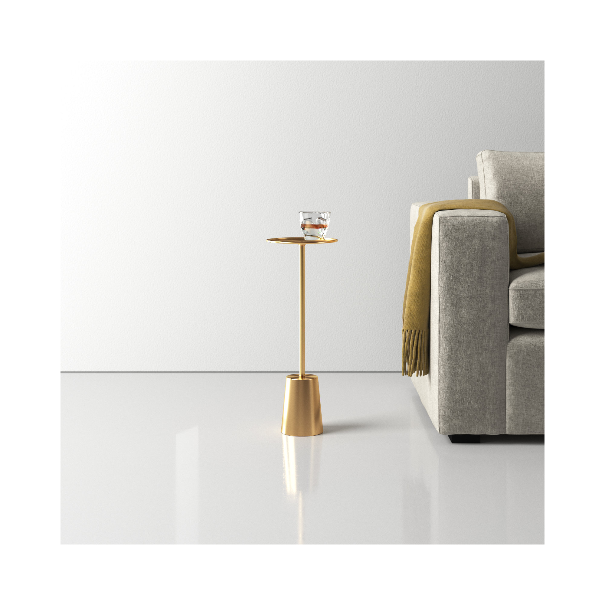 Patson Steel Tray Top Pedestal End Table, Gold