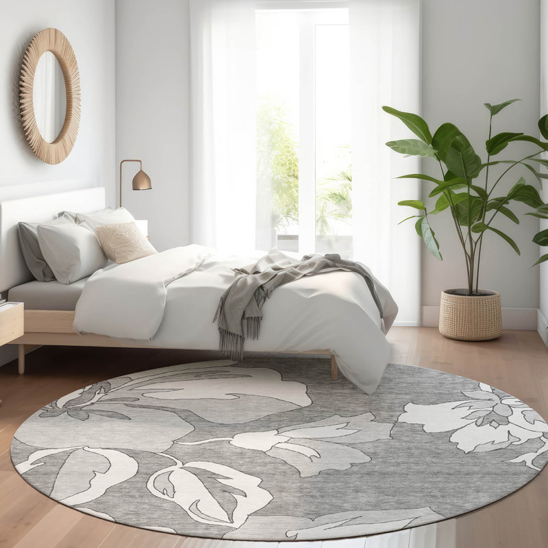 Premium Machine Washable Prisco Gray Rug, Round 8'