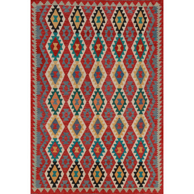 Tapis oriental géométrique en laine Kilim 6 x 8
