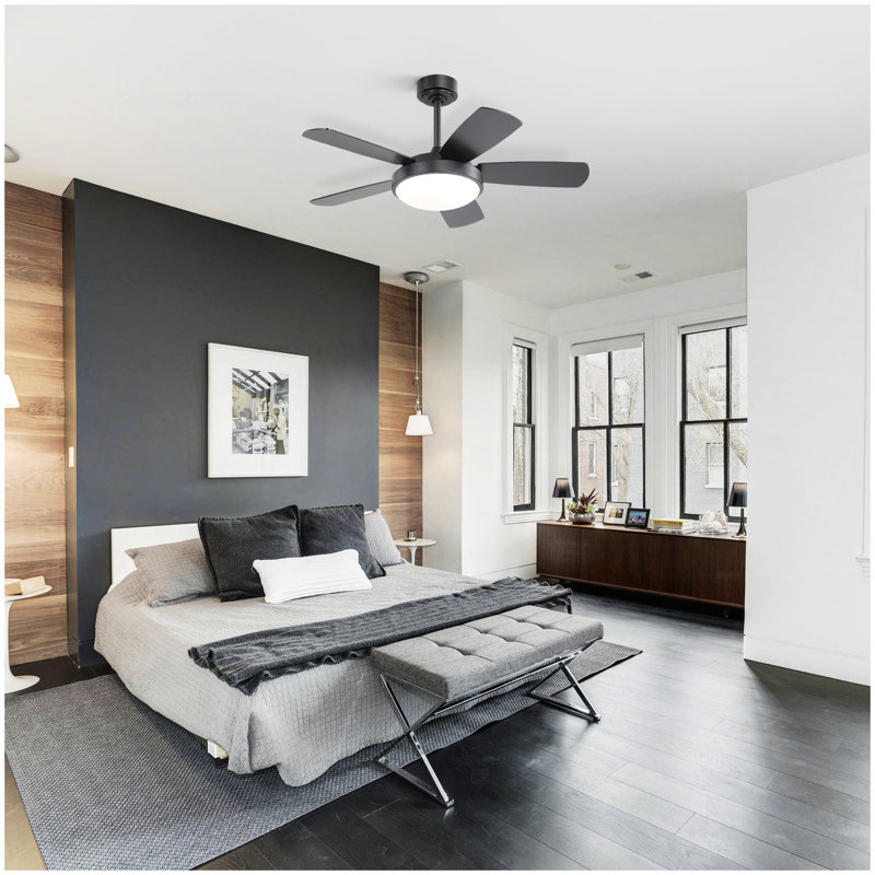 42 Inch Black Ceiling Fan with 22W LED Light and Remote Control MDF Blades Reversible DC Motor, Black