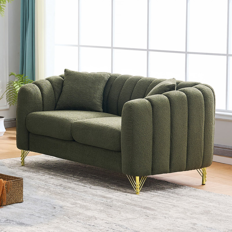 Hoggard 62.85" Bouclé Fabric Loveseat | Teddy Upholstery, Green