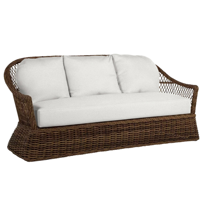 Soho 81.75" Wide Outdoor Wicker Patio Sofa with Cushions, Welt, Soho #83 Raffia, Verona Fossil