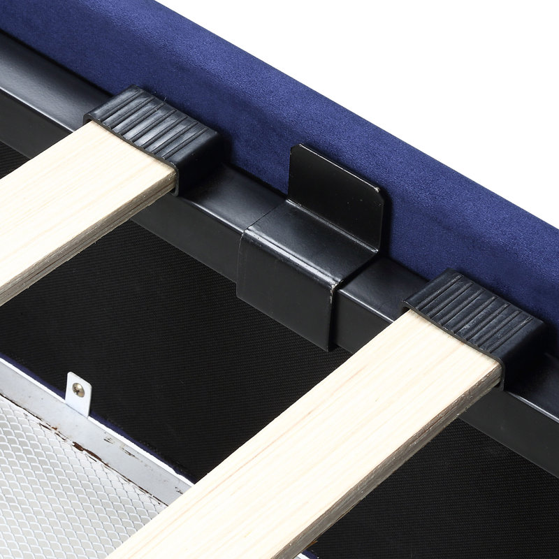 Lit plateforme tapissier avec rangement Amillya, Complète, Bleu marine
