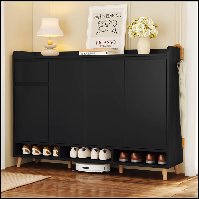 Armoire à chaussures élégante et contemporaine avec tablettes réglables, organisateur de maison minimaliste avec pieds en bois massif, buffet de rangement pour vestibule, salon
