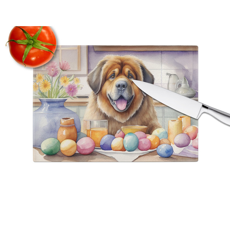 Decorating Easter Tibetan Mastiff Glass Cutting Board