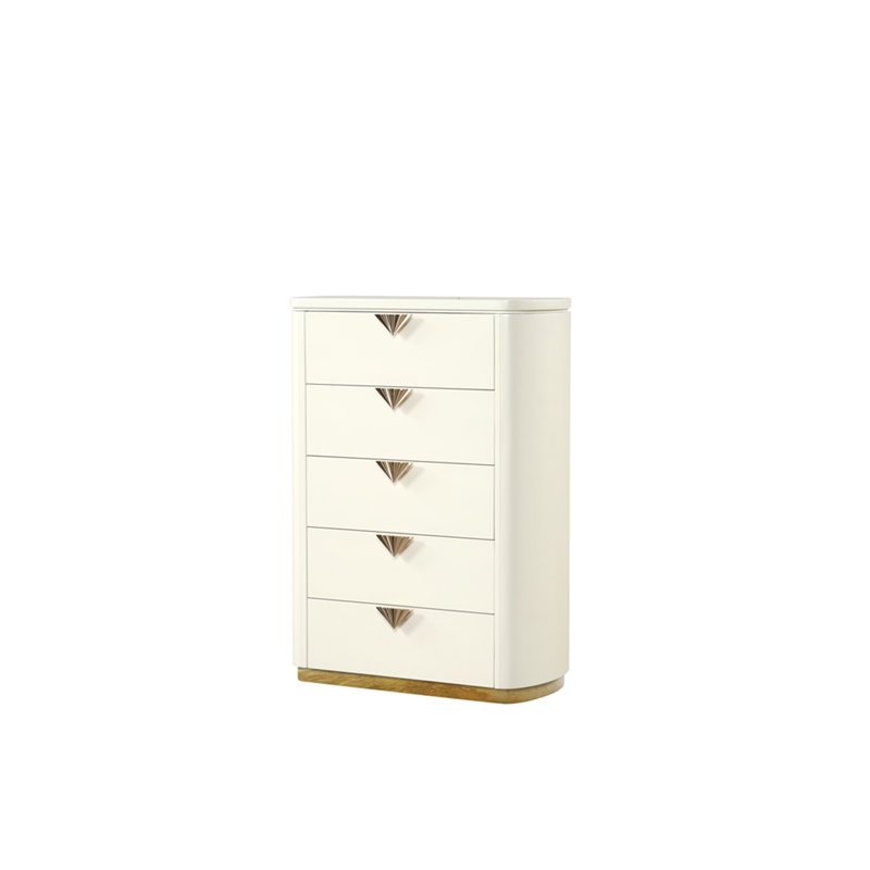 Commode à 5 tiroirs en bois, miroir à dessus ouvert et accents dorés