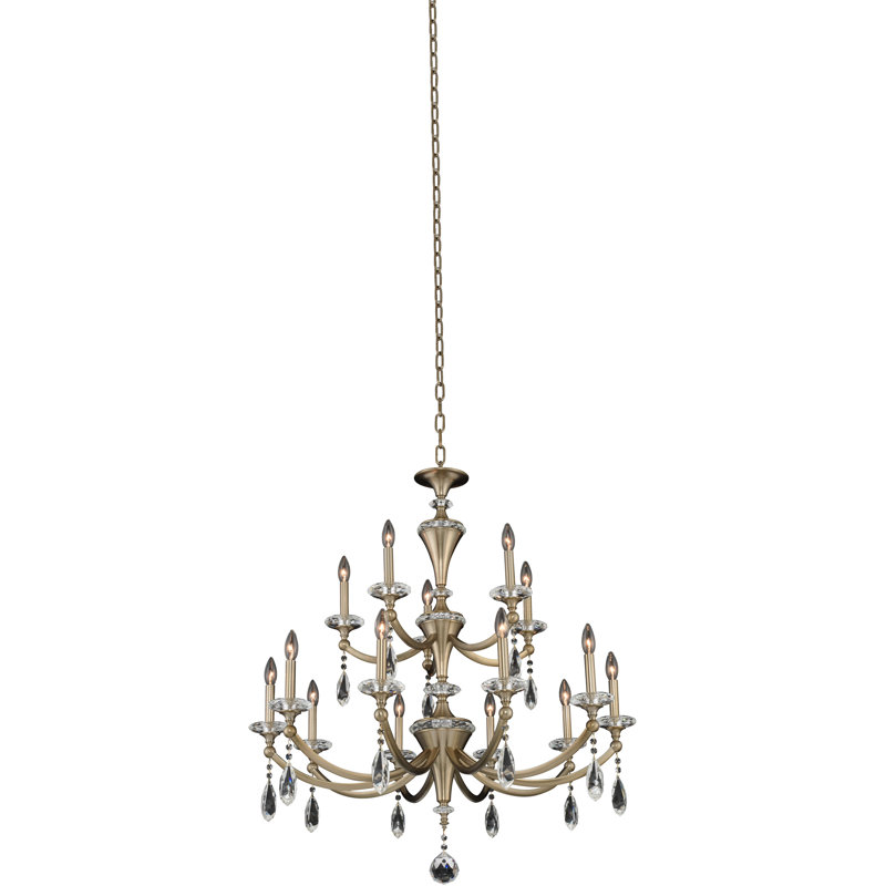 Matte Brushed Gold 15-Light Crystal Candelabra Chandelier