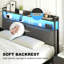 Headboard For Bed Frame, Headboards With Outlets, USB Ports And 60,000 DIY Color LED Light, Upholstered Head Board With Storage, Height Adjustable, Black-1806508712