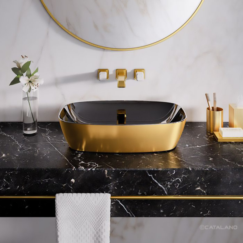 Gold And Silver 23.62'' L Bathroom Sink, Black/Gold
