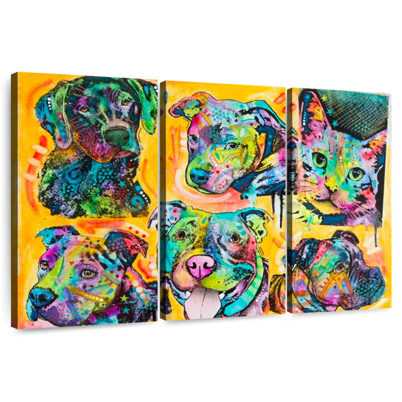Brampt 5 Dogs And A Cat, 36" H x 57" W