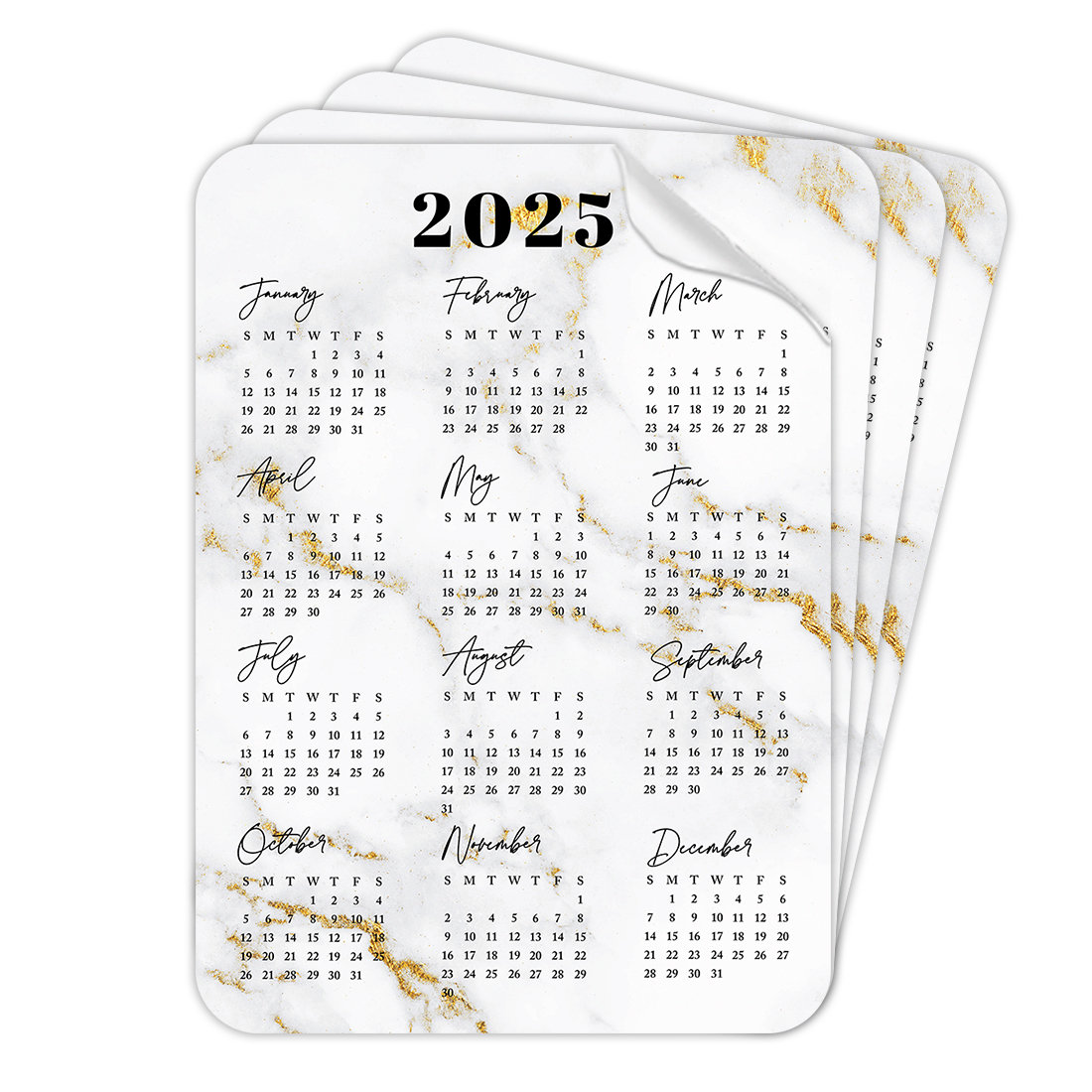 Dakota Fields Peel And Stick 2025 Marble Monthly Calendar For Fridge, 4Pack Adhesive Wall