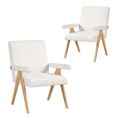 2 Pcs Mid-century Accent Chair With Solid Rubber Wood Frame And Padded Armrests