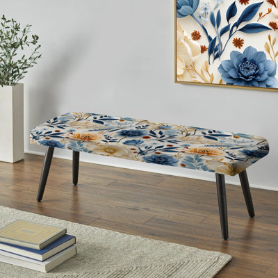 Floral Upholstered Black Bench