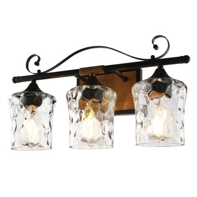 3-Light Farmhouse Vanity Light With Harmmed Glass Shade
