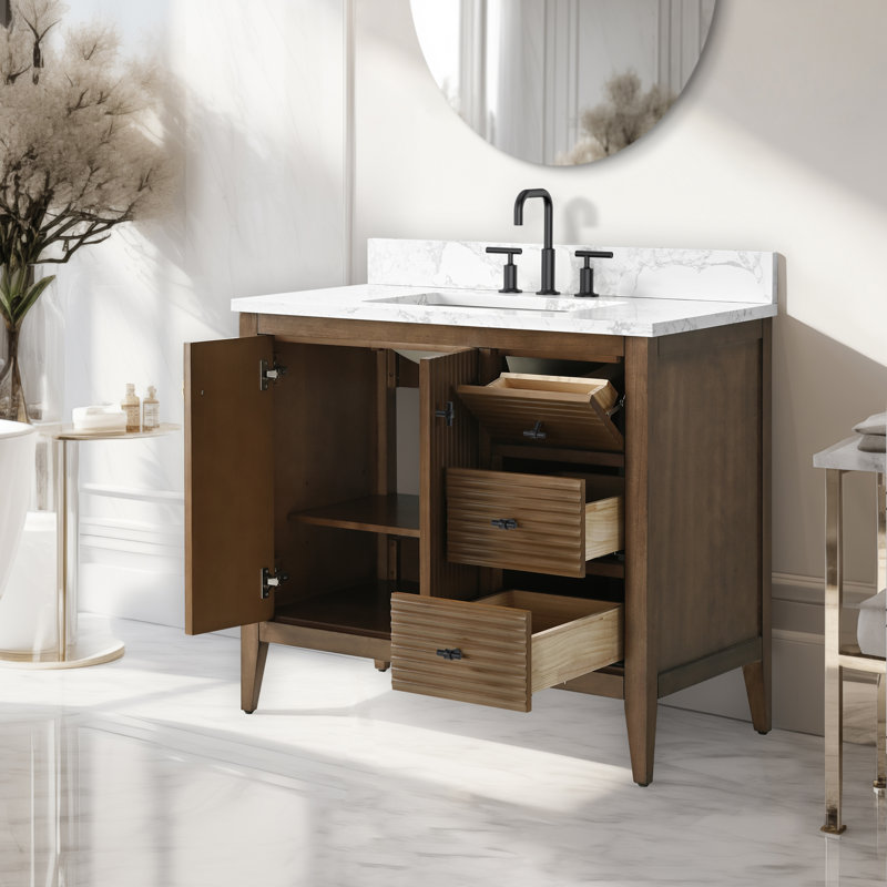 Ensemble de meuble-lavabo simple 36 po, Noyer linéaire, Noir mat