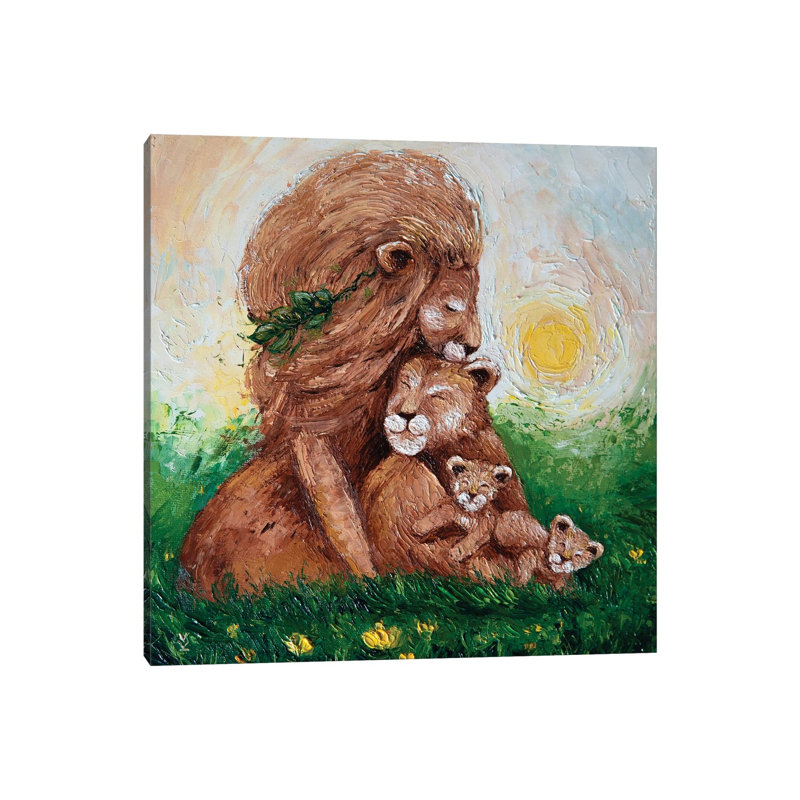 Lion Family 1 Piece Painting on Canvas, 30.48 cm H x 30.48 cm W, Wrapped Canvas