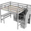 Lit mezzanine double avec bureau en L, tiroirs, armoire et bureau pour escalier en option-588223714