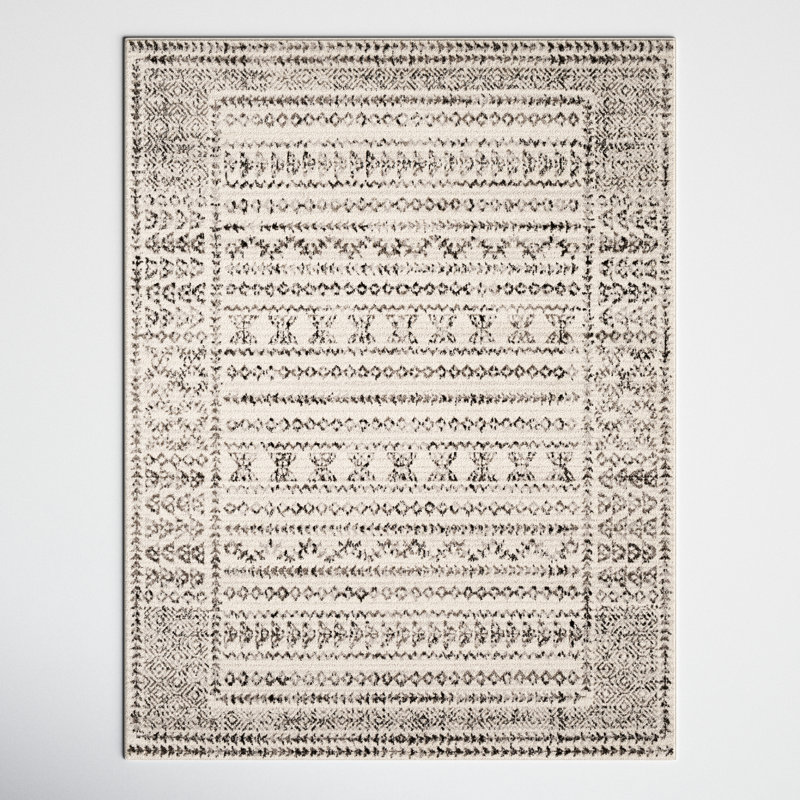 Alza Southwestern Gray/Black/Ivory Area Rug, Rectangle 9'2" x 12'