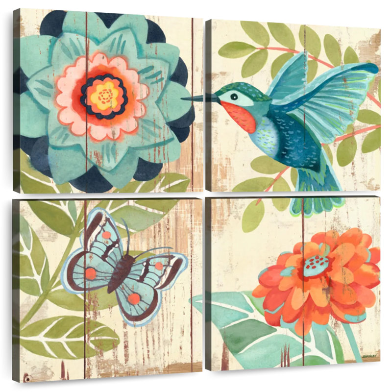 Brampt Hummingbird Botanical Aqua, 18" H x 18" W