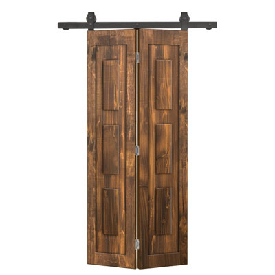 Ensemble de quincaillerie pour porte de grange coulissante en bois de pin 3 panneaux