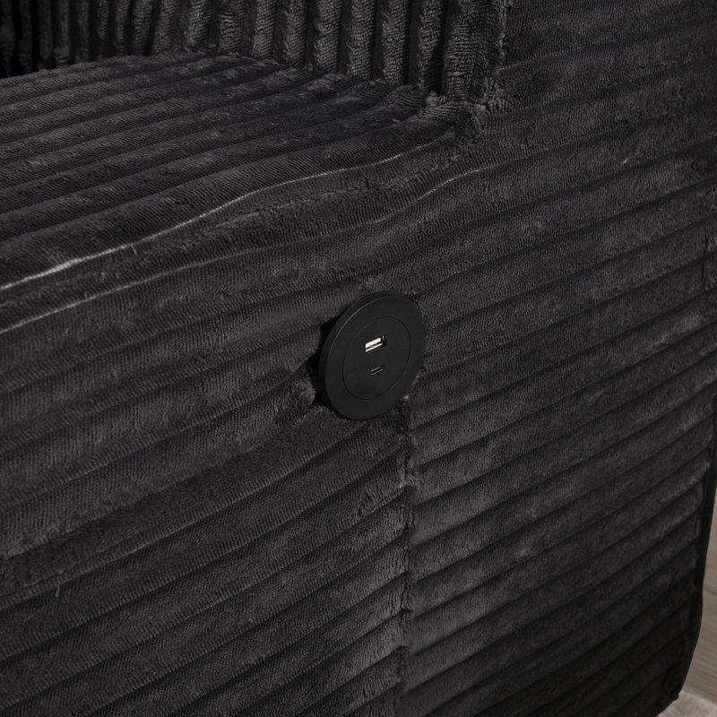 Canapé en velours côtelé avec oreillers et USB Corduroy, Noir