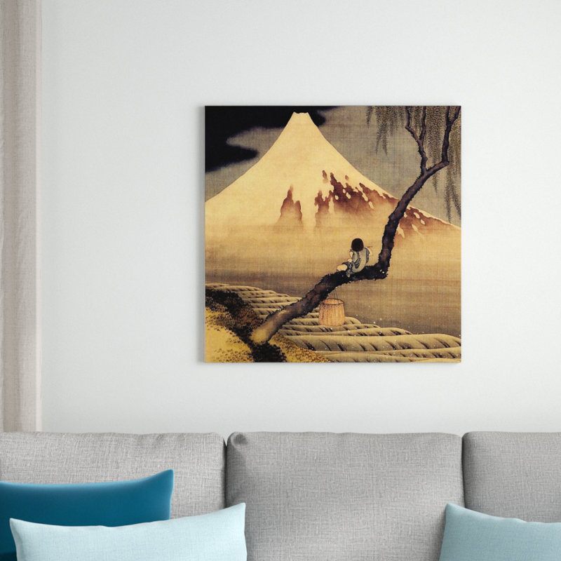 'Boy in Front of Fujiama' by Katsushika Hokusai Painting Print, 70cm H x 70cm W x 1.8cm D