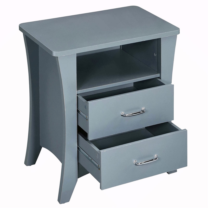 Rustic Natural Nightstand With 2 Drawers And Open Shelving, Blue