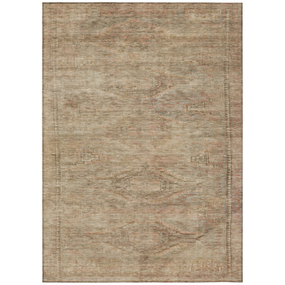 Emalisse Beige Washable Indoor-Outdoor Rug - LOOMLAN