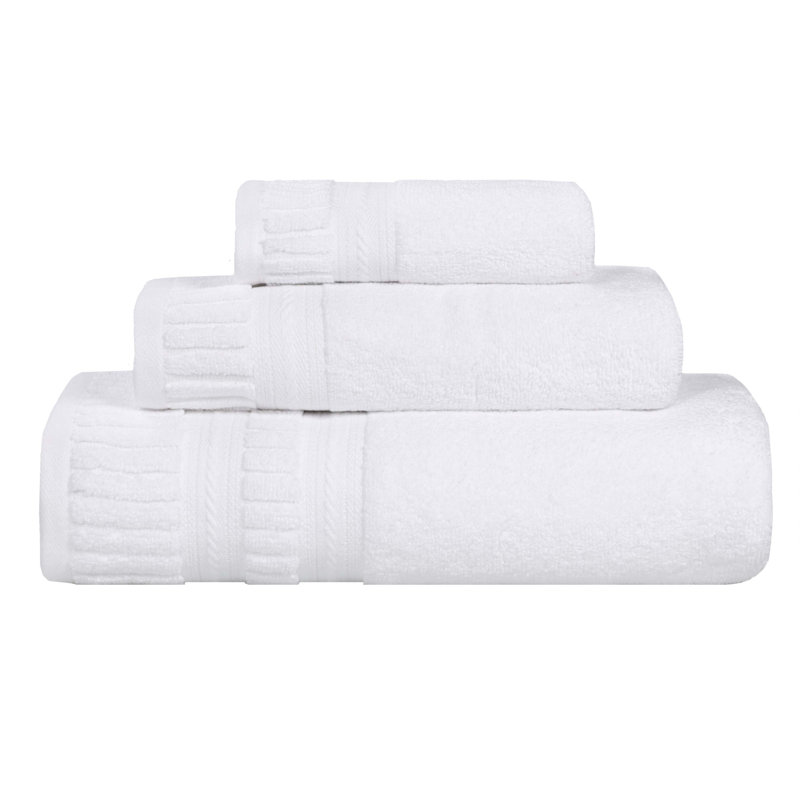 Ensemble de serviettes en coton doux à densité moyenne Venice Zero Twist, White, 3 Piece Towel Set