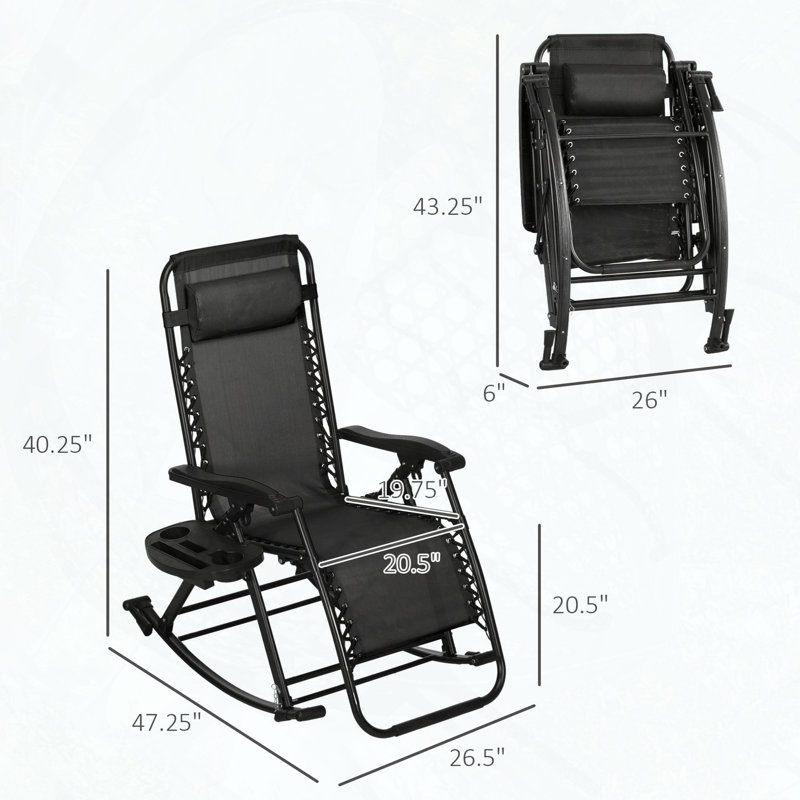 Ensemble de 2 chaises berçantes pliantes avec plateaux Outsunny, Noir