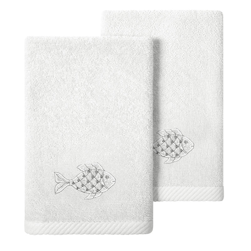 FIGI 2PC Embellished Bath Towel Set 2 Piece Turkish Cotton Towel Set, Silver