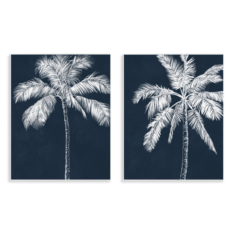 Ensemble de 2 plaques murales Blue Palms, scène tropicale, par Leah Noel Art