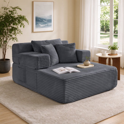 Fauteuil-lit en velours côtelé 60,6 po 2-en-1 noir, convertible en lit, siège profond et poche latérale