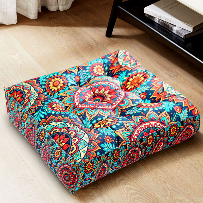 Coussin de plancher épais fait à la main pour salon de yoga avec foyer, Bleu damas