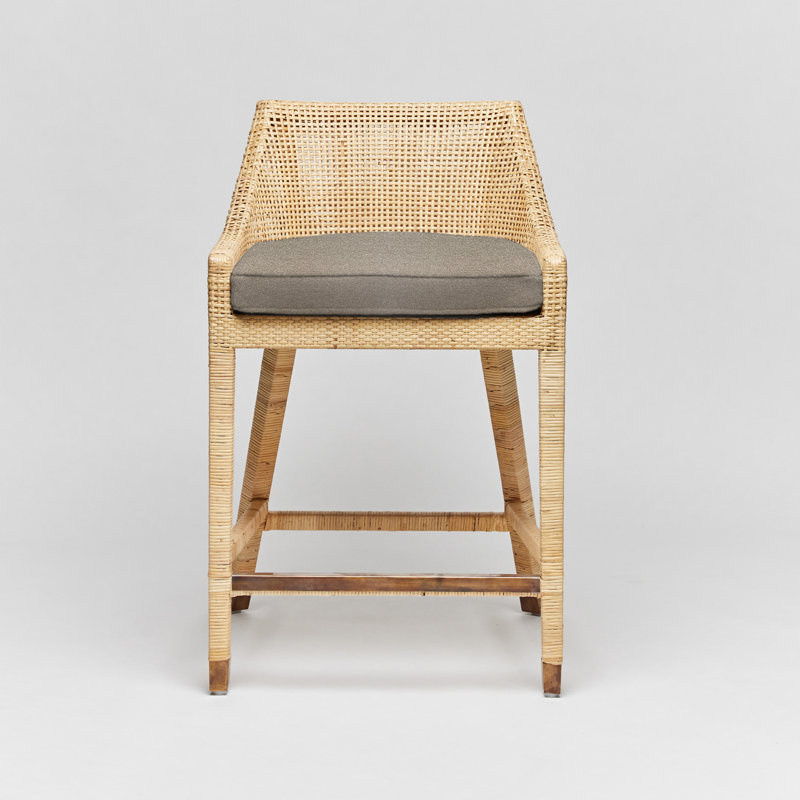 Boca Upholstered Stool, Pebble/Natural Rattan Frame