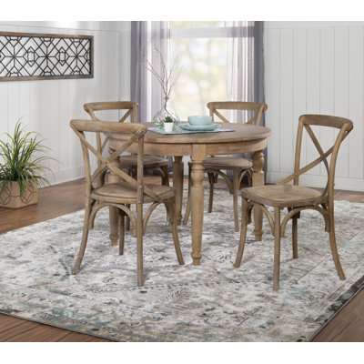 5-Piece Round Table Solid Wood Dining Set