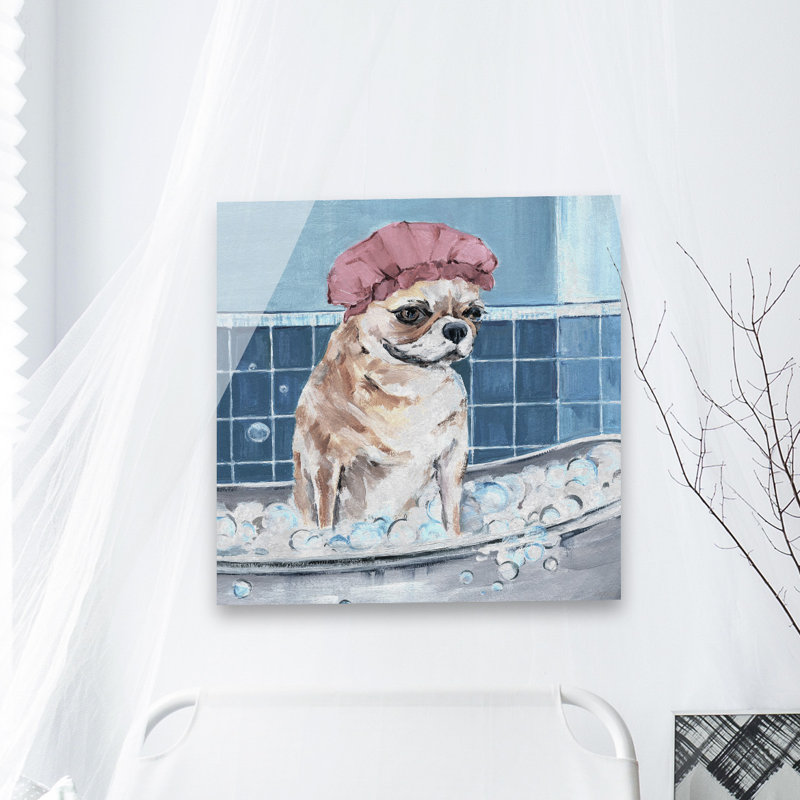 Dog In Shower Cap - Wrapped Canvas Painting, 45cm H x 45cm W 