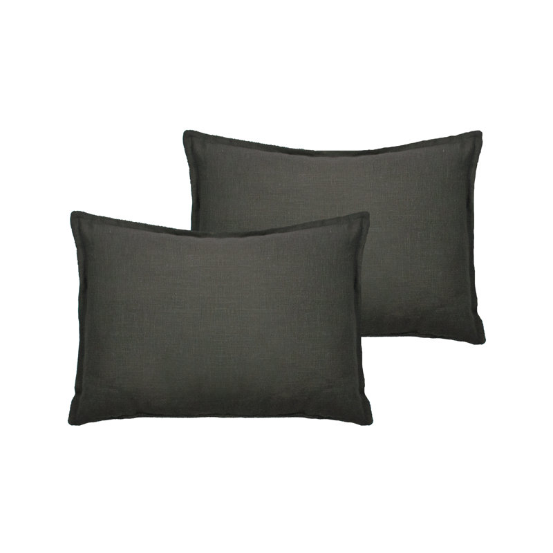 Lombard Reversible Decorative Linen Boudoir Pillow, Graphite
