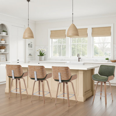 Tabouret de bar et de comptoir pivotant en similicuir Alli avec pieds en bois et repose-pieds en métal
