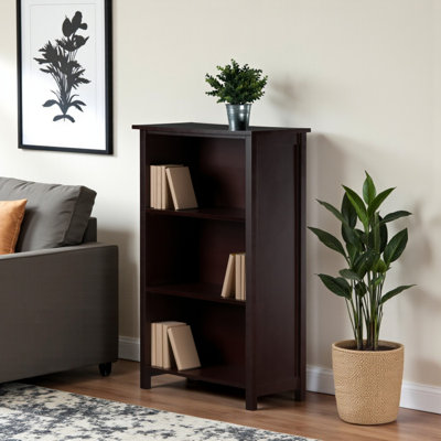 Cyril 3-Tier Storage Bookshelf with 3 Sections in Walnut Brown Finish, 42.74" H X 27.85" W X 12.8" D