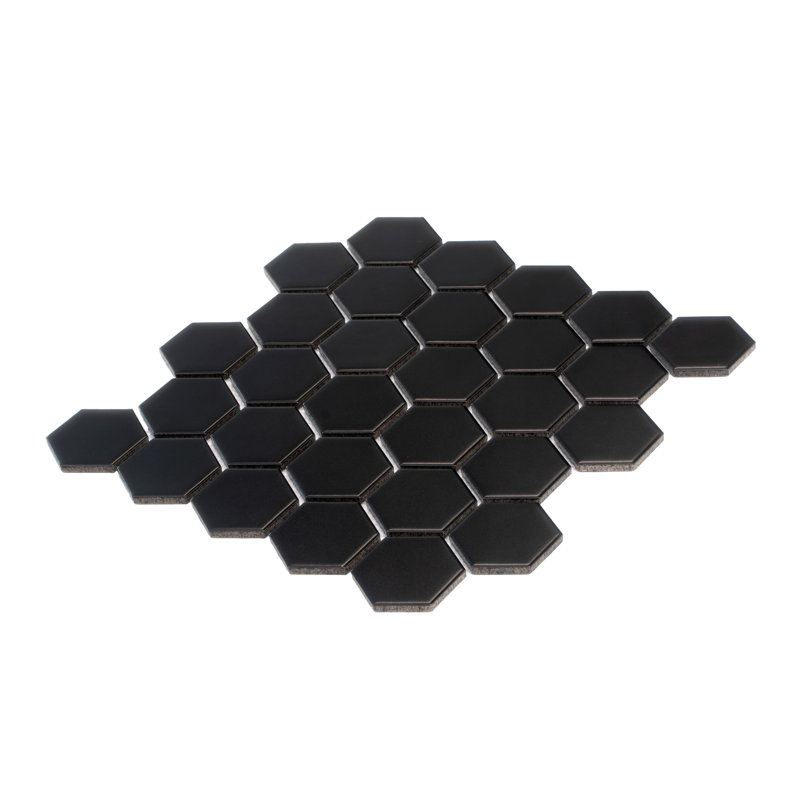 Cirkel Hex 10.7 In. X 11.1 In. Porcelain Mosaic Wall And Floor Tile (8.25 Sq Ft/Case) - 10 Pack, Black