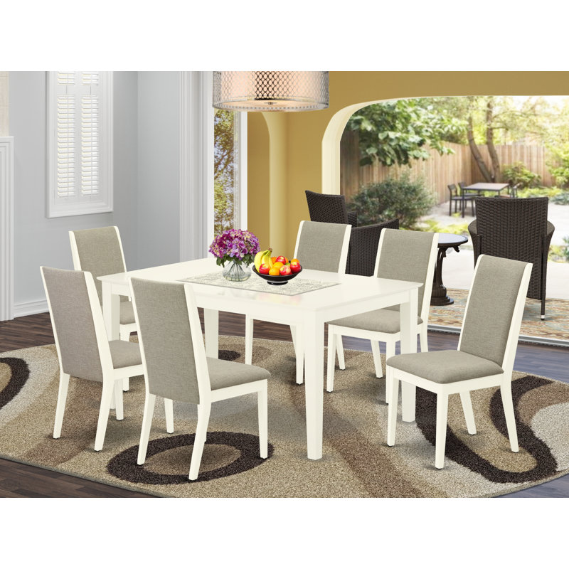 Ensemble de table de salle à manger 7 pièces composé d'une table de cuisine rectangulaire et de 6 chaises de salle à manger Parson en lin Shitake, lin blanc
