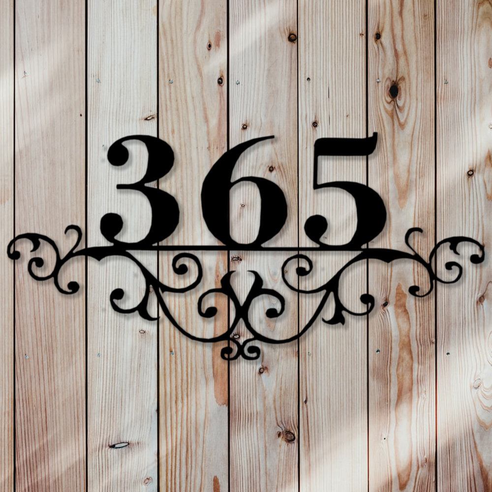 Scrolled Vine 1-Line Lawn Address Sign Sea Biscuit Metal Designs Font 
